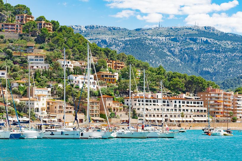 Sailing yachts boats at coast of Port de Soller on Mallorca island, Spain Mediterranean Sea by Alex Winter