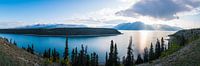 Kluane Lake Yukon, ultra panoramic lake with cloud