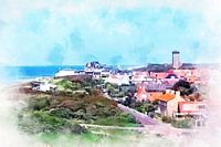 Aquarelle, vue de Domburg depuis le côté ouest.