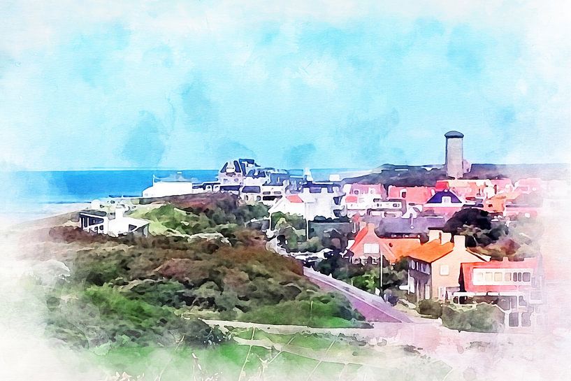 Aquarell, Ansicht von Domburg von der Westseite. von Danny de Klerk