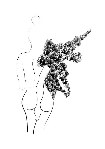 Poster Engel - Frau - feine Linie Illustration - schwarz und weiß von Studio Tosca