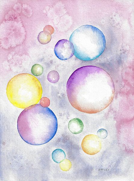 Soap bubbles watercolour painting by Sandra Steinke