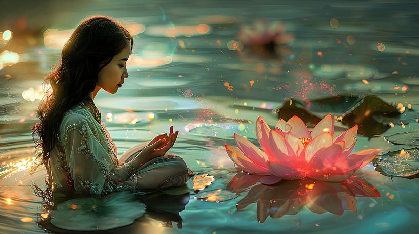 woman with lotus flower meditation by Egon Zitter