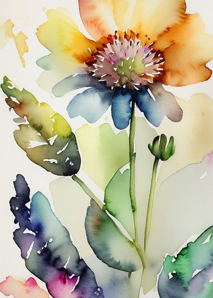 Bunte abstrakte Aquarellblume von Tiny Treasures