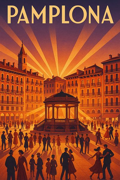 Pamplona Art Deco Elegance - Affiche de voyage vintage par Travel Shop