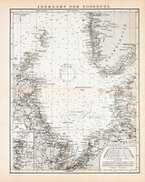 Mer du Nord, carte marine. Carte d'époque vers 1900