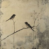 Oiseaux minimalistes dans le style japonais Wabi-Sabi