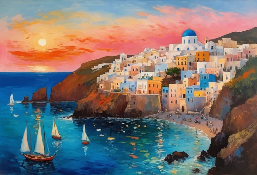 Santorini Sonnenuntergang mit Schiffen von MIROKKU