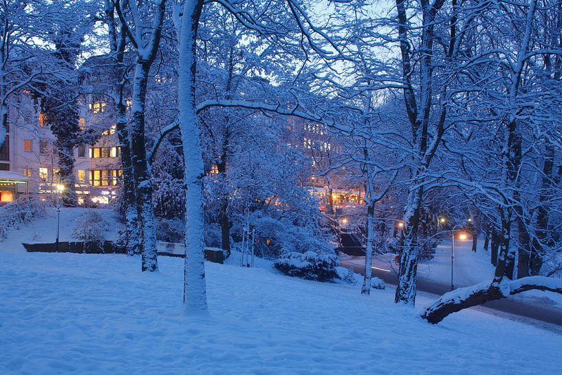 Park Wallanlagen in Winter with snow at dusk, Bremen, Germany, Park Wallanlagen in Winter at Dusk, B by Torsten Krüger