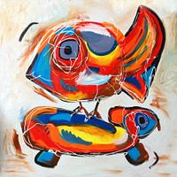 Vrolijk Cobra stijl werk van een vogel en een schilpad