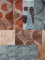 Abstrakte organische und geometrische Formen. Collage in warmem Grau, Terra und Ockergelb.