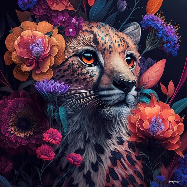 Raubtier mit Blumen von Gelissen Artworks