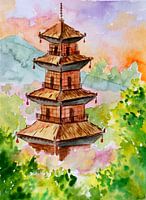 Pagode japonaise dans la forêt d'automne