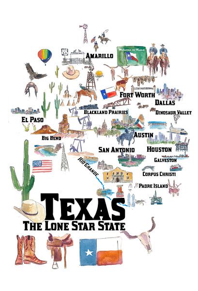 Texas State USA Illustrations with travel plans Highlights and memories by Markus Bleichner
