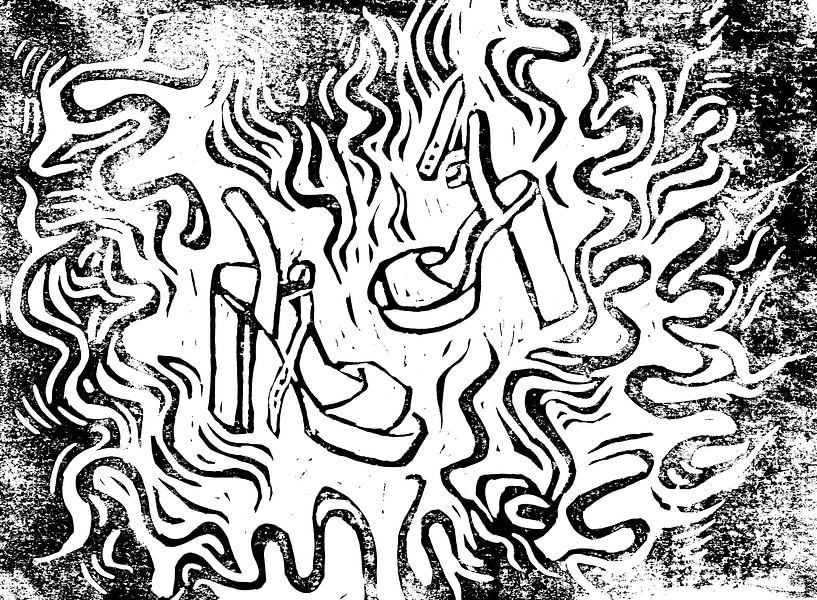 Chaussures qui flottent - Impression sur linoléum par Dominique Bonne