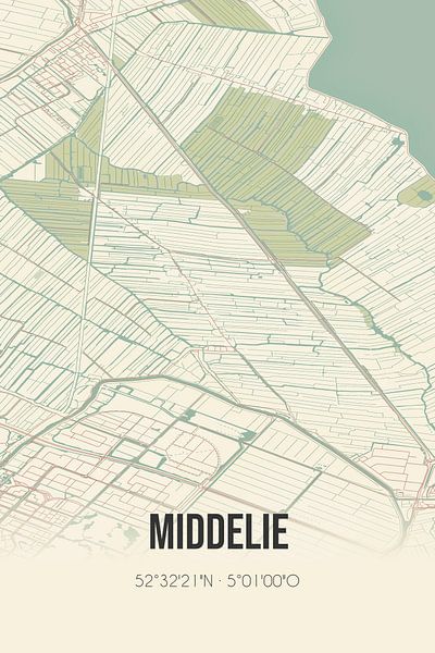 Vieille carte de Middelie (Hollande du Nord) par Affiches de lieux