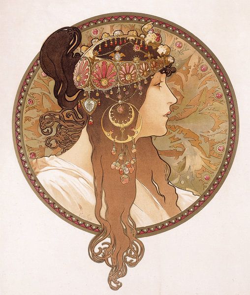 Alphonse Marie Mucha,Byzantinischer Kopf einer Brünetten von finemasterpiece