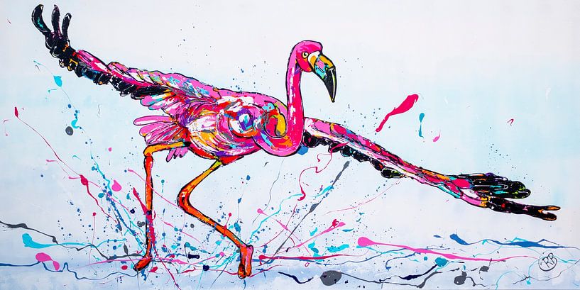Flamingo in wit van Happy Paintings / Renata Rolefes