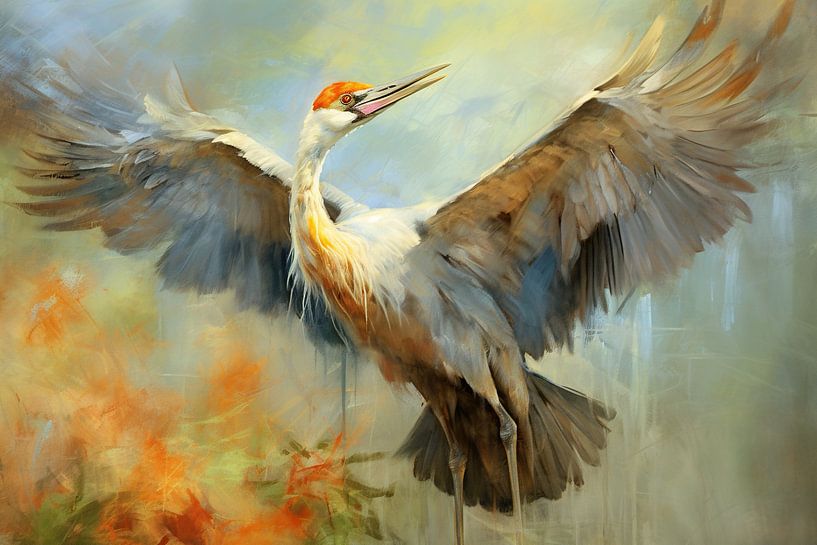 Orange Kranich Kunst von Blickfänger Gemälde