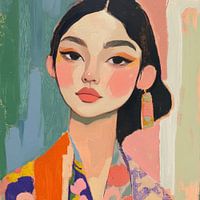 Gouache fashion portrait Asian lady