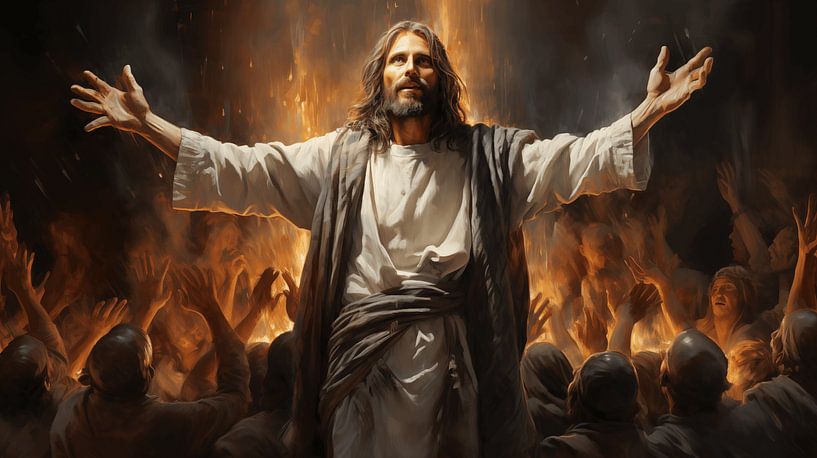 Gemälde von Jesus Christus, in einem weißen Gewand, Aquarell-Kunstdesign von Animaflora PicsStock