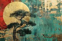 schilderachtig Japan boom en maan