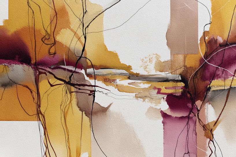 Abstract Painting - Gold Bordeaux Mysterious and Dynamic by Joriali Abstract