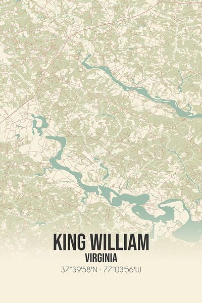 Alte Karte von King William (Virginia), USA. von Ortsdrucke