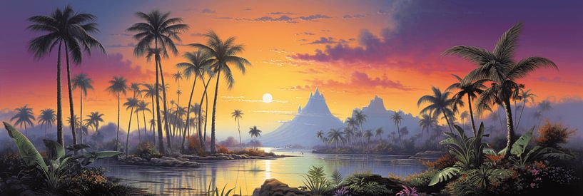 Tropischer Sonnenuntergang: Von Bruce Pennington inspiriertes Panorama von Surreal Media