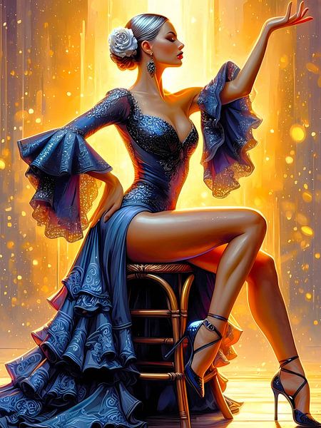 Beauté flamenco en élégance sur une chaise par A.D. Digital ART