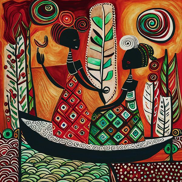 Traditional African women in a boat by Jan Keteleer