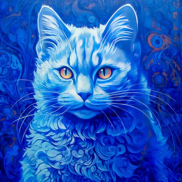 Mystical Blue Cat - Digital Art Print by Thea
