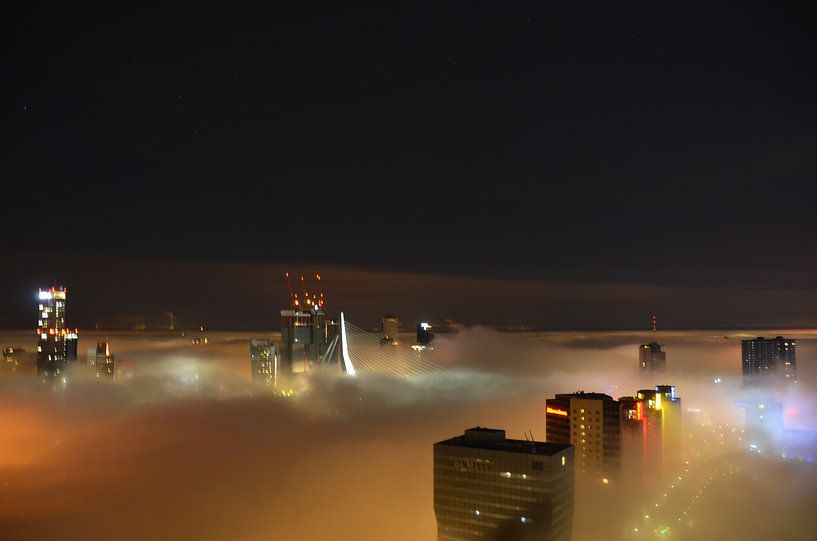 Rotterdam by Night in the mist. by Marcel van Duinen