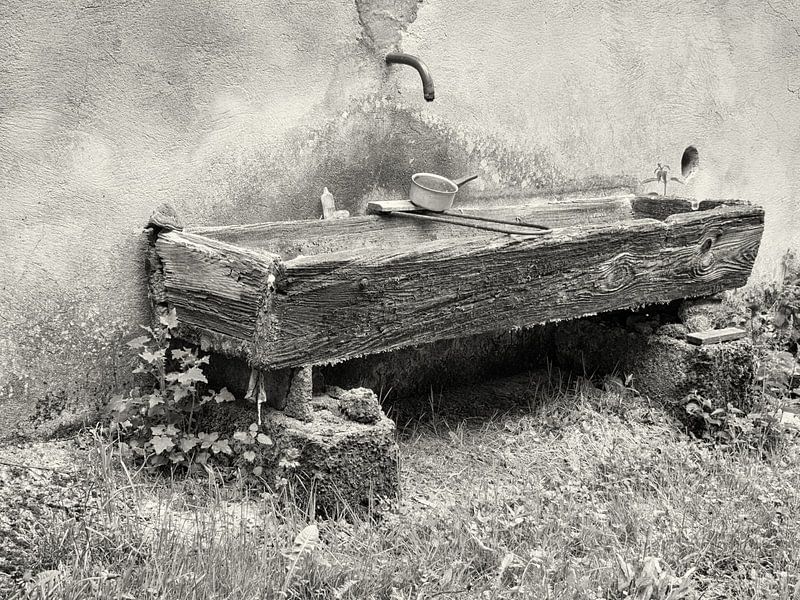 Detail eines Wasserbeckens in Schwarz-Weiß von Louis Kreuk