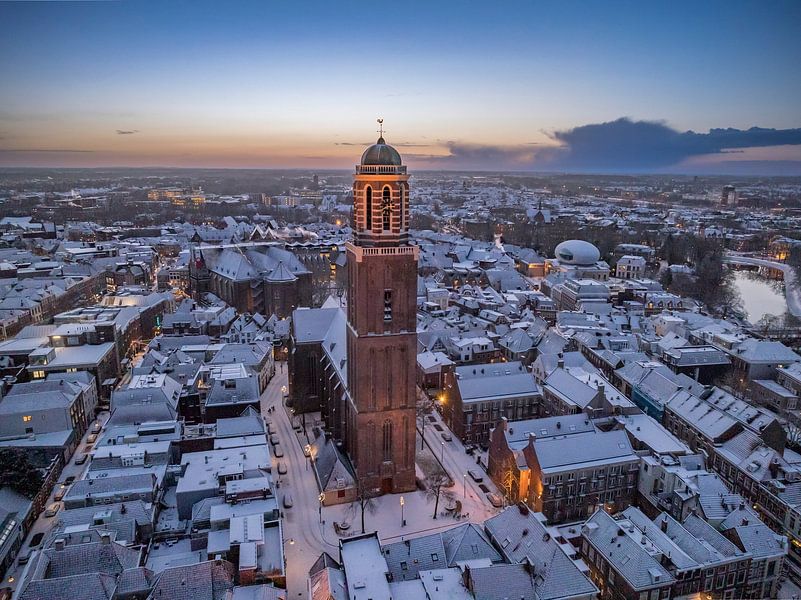 Zwolle Peperbus church tower during a cold winter sunrise by Sjoerd van der Wal Photography