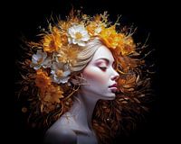 Frau mit goldenen Blumen