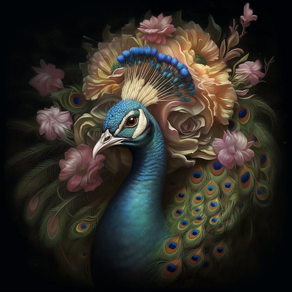 Majestic Peacock in Blossoms by Emil Husstege