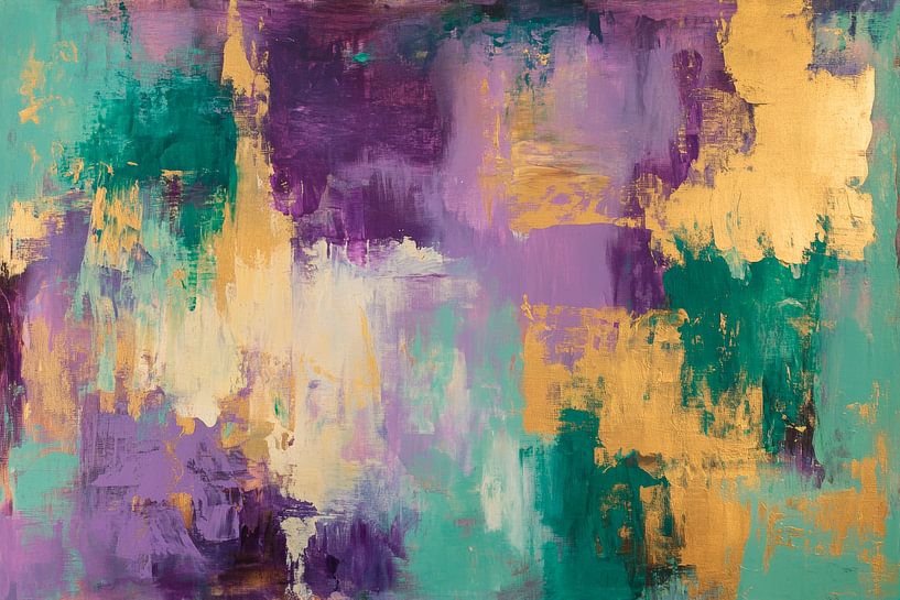 Farbige Abstract-Komposition mit Gold von Poster Art Shop