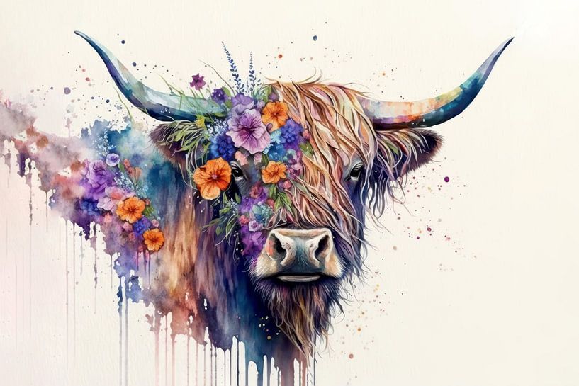 Scottish Highlander Watercolour by Preet Lambon