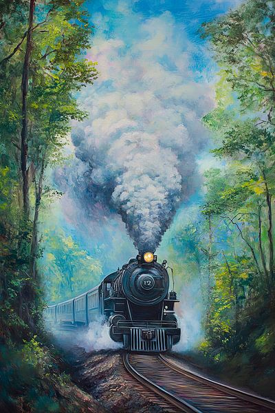 Steam locomotive through the forest by Poster Art Shop