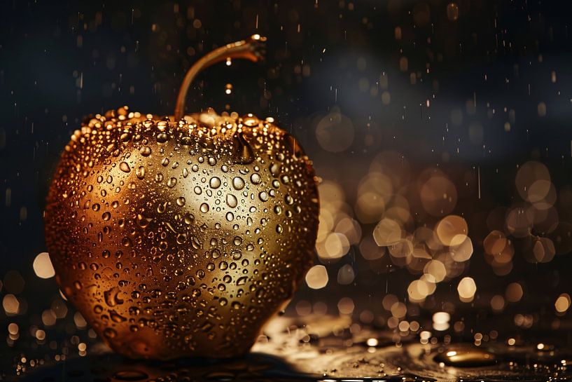 Golden Apple Covered with Sparkling Water Droplets by Art & Soul Creations