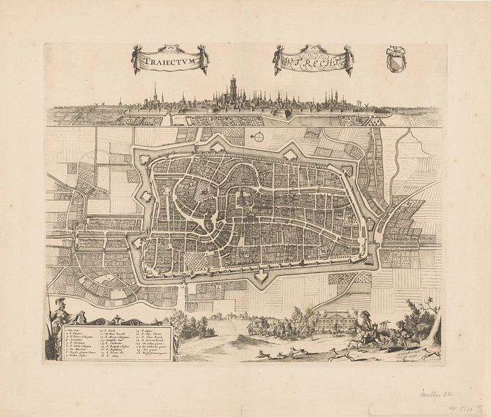 Carte de la ville d'Utrecht avec vue sur la ville, anonyme, d'après Johannes Jacobsz van den Aveele, par Historisch Utrecht