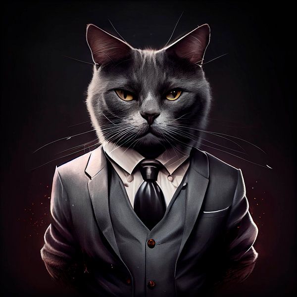 Portrait majestueux d'un chat en costume fantaisie par Maarten Knops