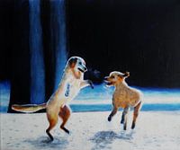 Honden in de sneeuw.