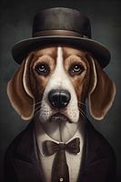 Un beagle avec un chapeau, affiche animalière