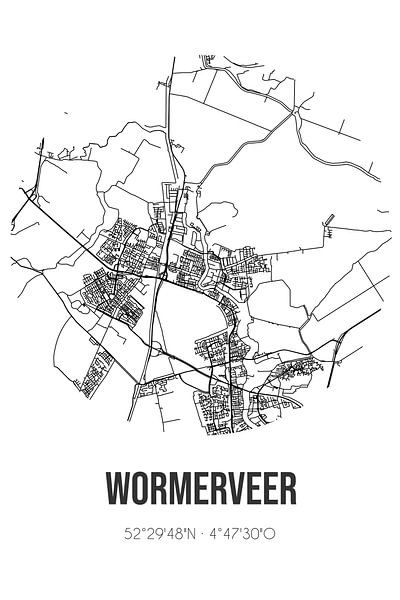 Wormerveer (Noord-Holland) | Carte | Noir et blanc par Affiches de lieux