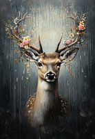 Cerf avec fleurs - Mystic Art