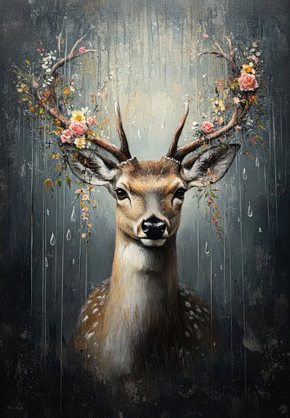 Deer with Flowers - Mystic Art by Your unique art