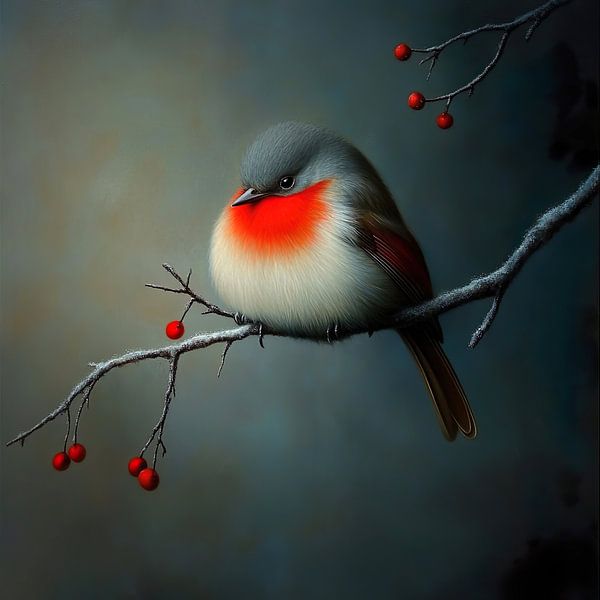 oiseau sur une branche avec des baies rouges par Lauri Creates