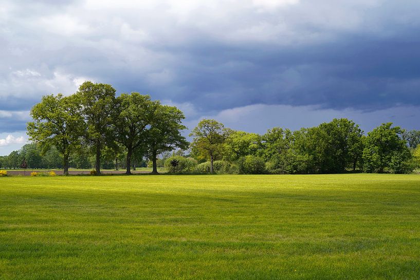 Landschaft auf dem Land mit bedrohlichen Regenwolken von Tom Van Dyck